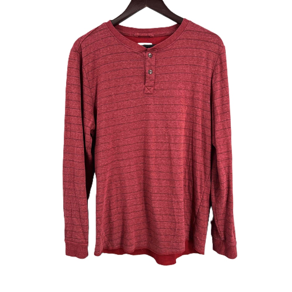 Marine Layer Mens Shirt Red Striped Button Placket Midweight‎ Knit Henley Large
